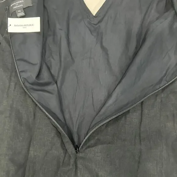 Banana Republic Linen Blend Black V- Neck Sheath Dress Above Knee Women’s 10 - Picture 4 of 9